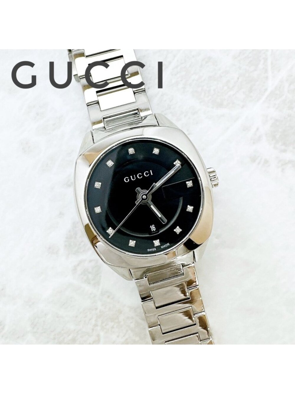 Gucci 142.5 Watch Diamond Quartz Stainless Steel 15.5